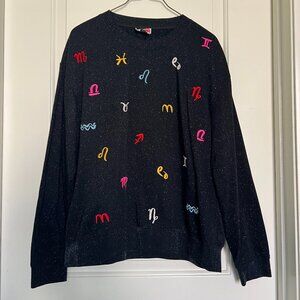 Kate Spade Black Metallic Glitter Zodiac Astrology Sweatshirt